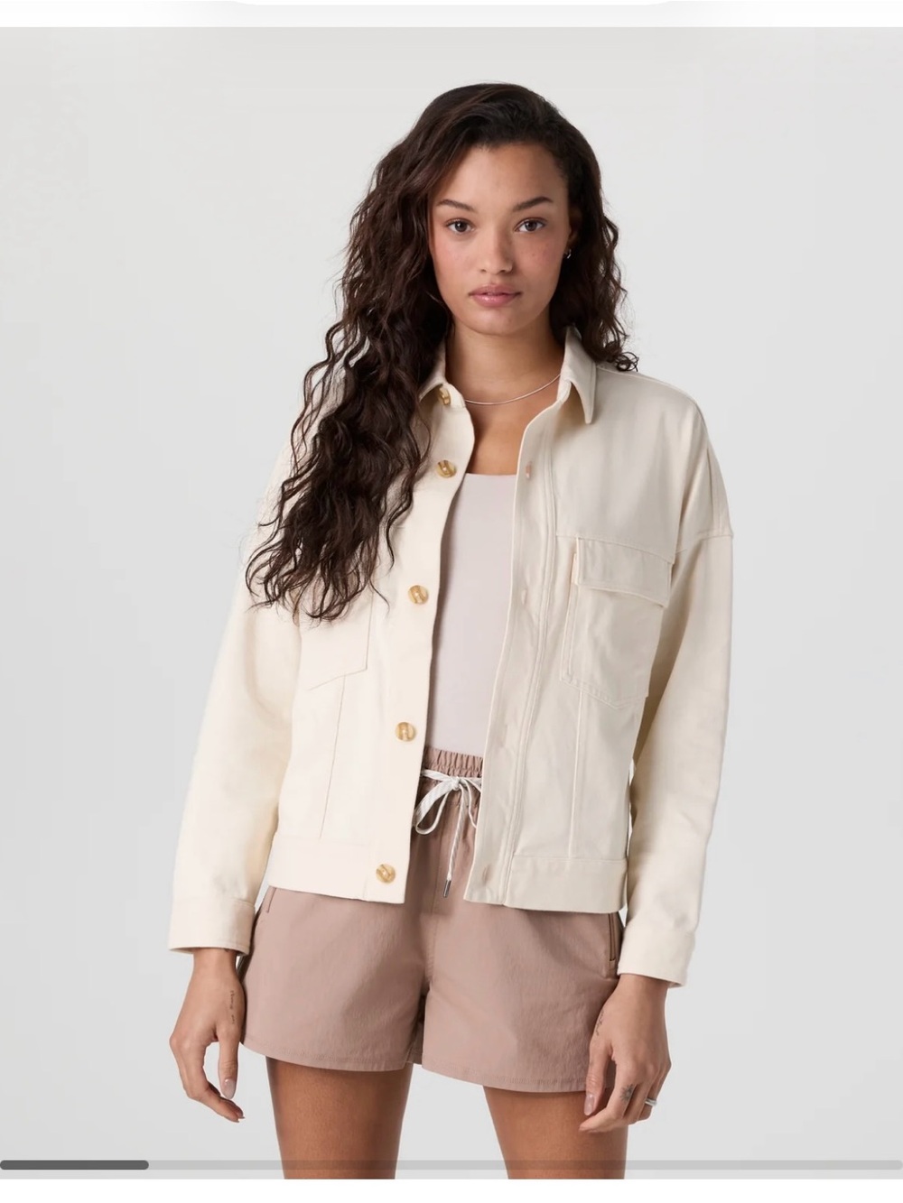 Vuori Off-White Utility Jacket with Gold Buttons